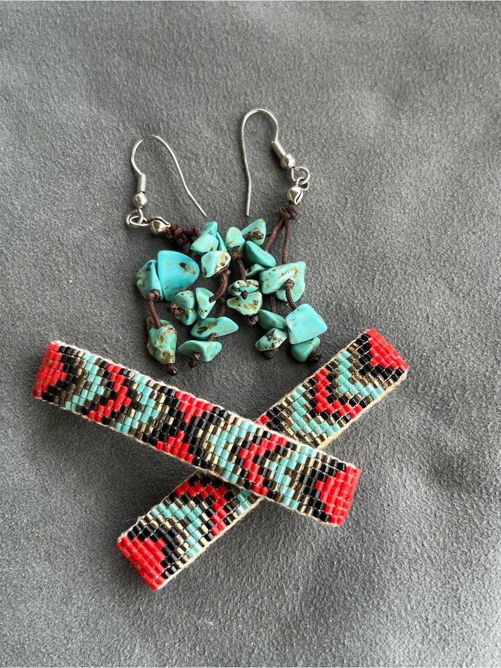 Vintage Beaded *Barrette Pair* in Red, Turquoise & Black - Picture 1 of 10